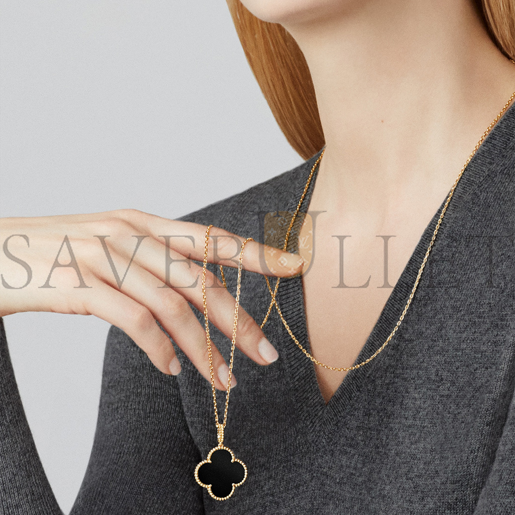 V*N CL*F arpels magic alhambra long necklace, 1 motif - yellow gold, onyx vcaro49m00